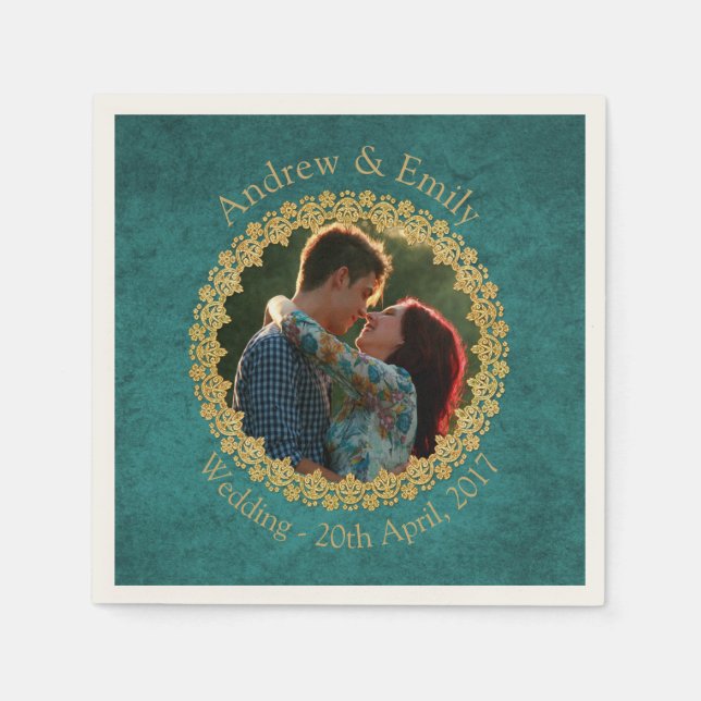 Aquamarine and Gold Napkin (Front)