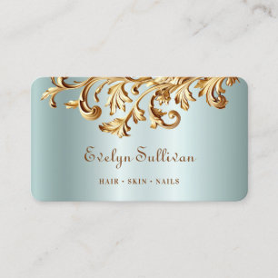 Aquamarine and gold rococo business card