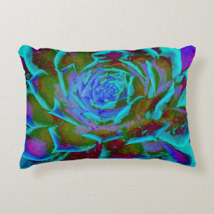 Aquamarine and Green Succulent Sedum Rosette Decorative Cushion