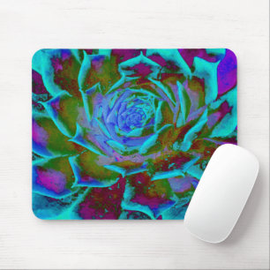 Aquamarine and Green Succulent Sedum Rosette Mouse Mat