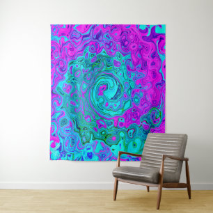 Aquamarine and Magenta Cool Retro Liquid Swirl Tapestry