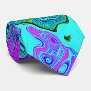 Aquamarine and Magenta Cool Retro Liquid Swirl Tie