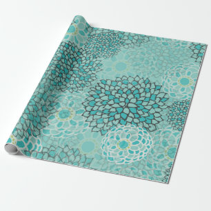 Aquamarine and Mint Flower Burst Wrapping Paper