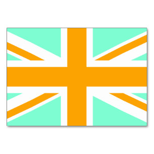 Aquamarine and Orange Union Jack Table Number
