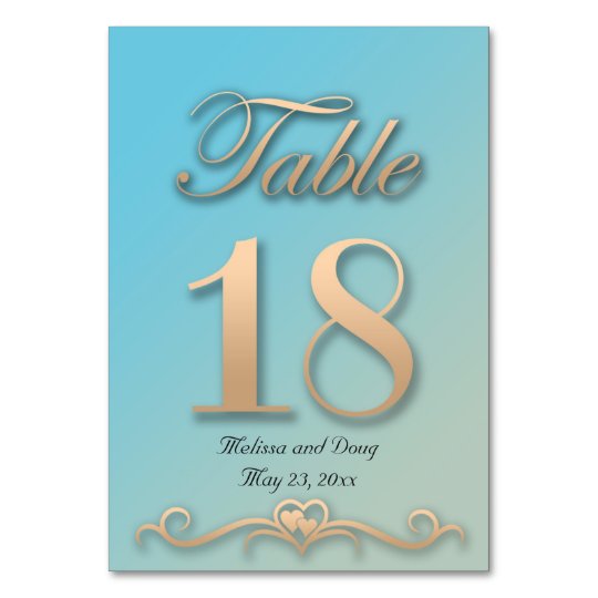 Aquamarine and Peach Wedding Table Card - Number18