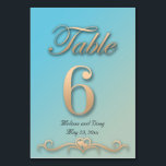 Aquamarine and Peach Wedding Table Card - Number 6<br><div class="desc">Aquamarine and peach wedding table cards.  Number 6.  Personalise with your own text.</div>