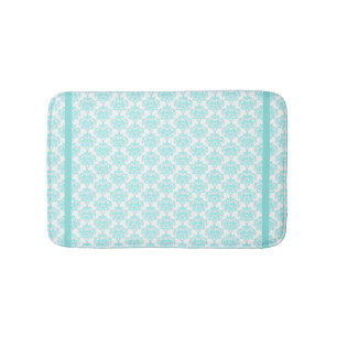 Aquamarine and White Damask Bath Mat