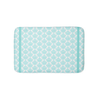 Aquamarine and White Damask Bath Mat