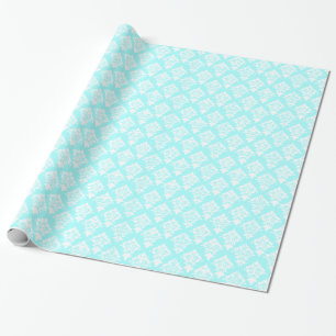 Aquamarine and White Damask Wrapping Paper