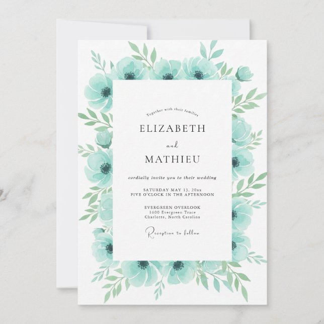 Aquamarine Anemone Wedding Invitation (Front)