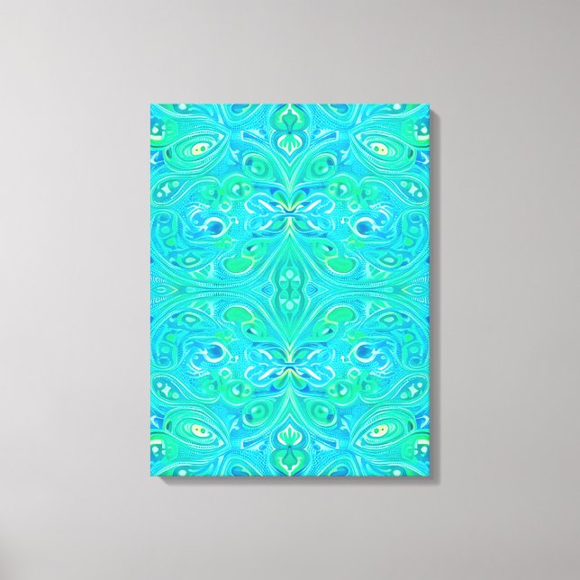 Aquamarine Arabesque Bohemian Pattern Canvas Print (Front)