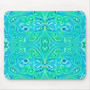 Aquamarine Arabesque Bohemian Pattern Mouse Mat