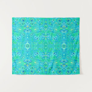 Aquamarine Arabesque Bohemian Pattern Tapestry