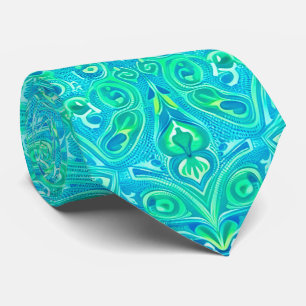 Aquamarine Arabesque Bohemian Pattern Tie