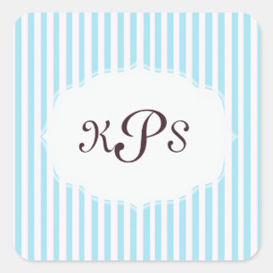 Aquamarine Baby Blue  Striped Monogram Sticker