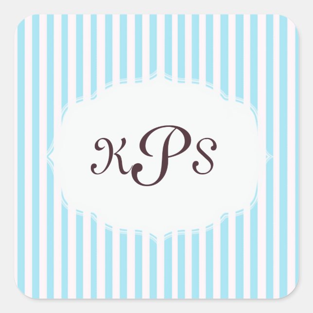 Aquamarine Baby Blue  Striped Monogram Sticker (Front)