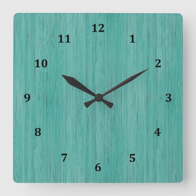 Aquamarine Bamboo Wood Grain Look Square Wall Clock (Front)