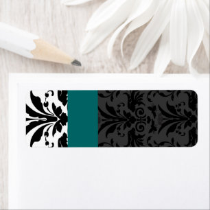 Aquamarine & Black Bumble Bee Damask Address