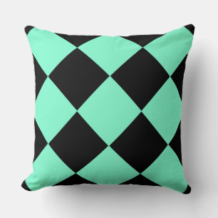 Aquamarine Black Chequered Diamond Pattern Cushion