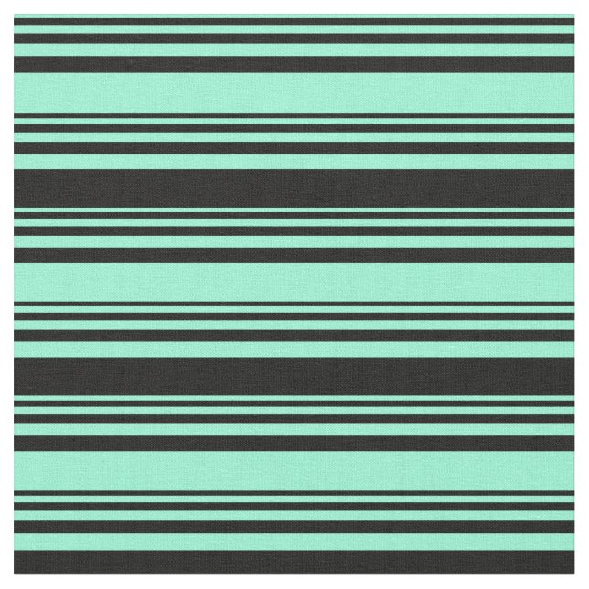 Aquamarine & Black Coloured Lined/Striped Pattern Fabric (Close Up)