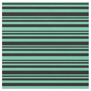 Aquamarine & Black Coloured Stripes Pattern Fabric