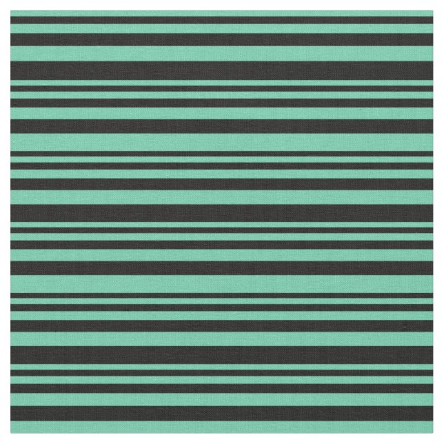 Aquamarine & Black Coloured Stripes Pattern Fabric (Close Up)