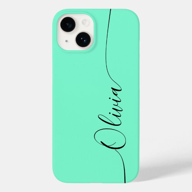 Aquamarine Black Elegant Calligraphy Script Name Case-Mate iPhone Case (Back)