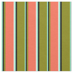 Aquamarine, Black, Green, Red & White Pattern Fabric