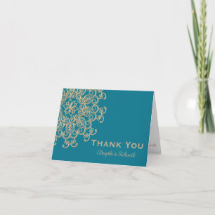 AQUAMARINE BLUE AND GOLD INDIAN WEDDING THANK YOU CARD