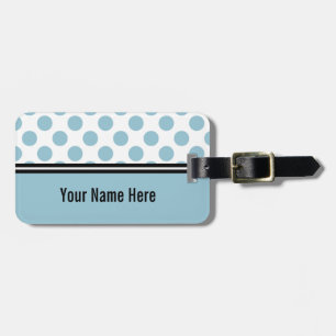 Aquamarine Blue and White Polka Dot Luggage Tag