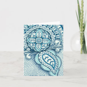 Aquamarine Blue Damask Indian Mandala Thank You