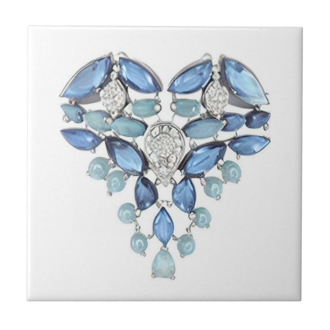 Aquamarine blue silver diamond heart love tile (Front)