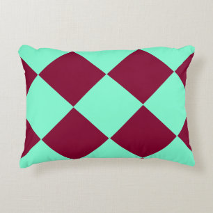 Aquamarine Burgundy Chequered Diamond Pattern Decorative Cushion