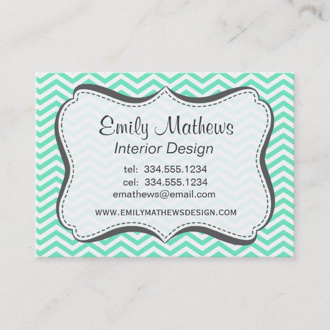 Aquamarine Chevron; zig zag Business Card (Front)