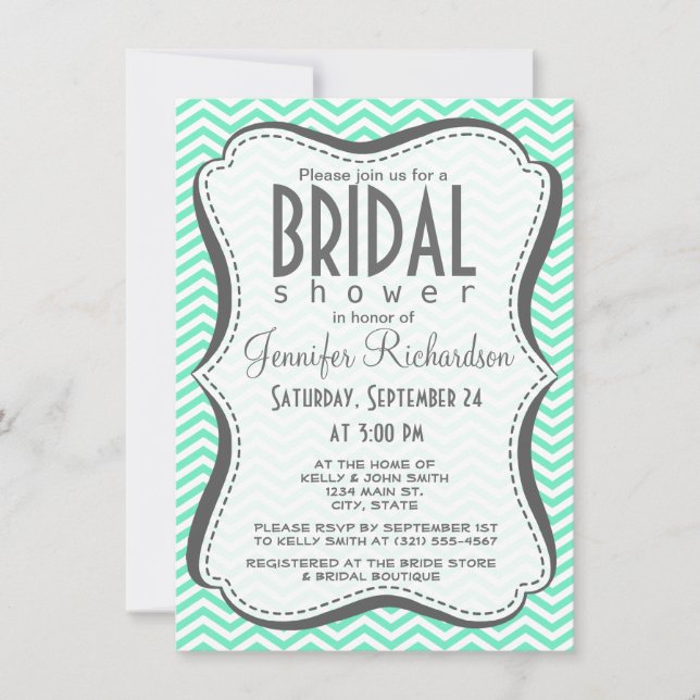 Aquamarine Chevron; zig zag Invitation (Front)