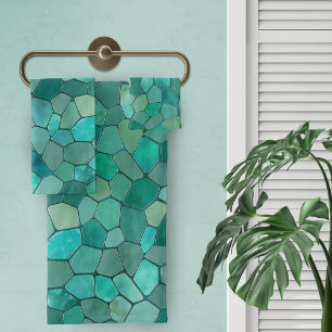 Aquamarine Cyan Mosaic Bath Towel Set