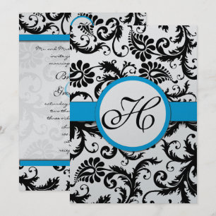 Aquamarine Damask Swirls Wedding Invitation