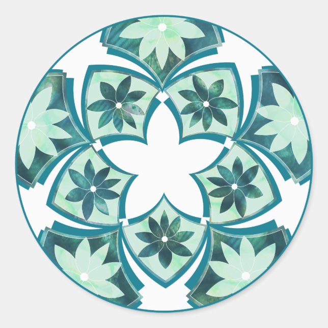 Aquamarine Decorative Floral Tiles Sticker (Front)