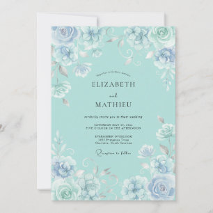 Aquamarine Delicate Whimsical Wedding Invitation