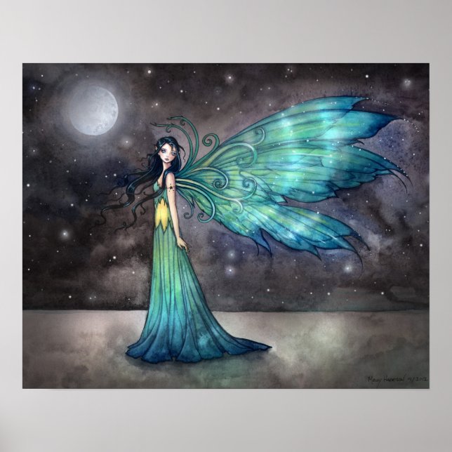 Aquamarine Eve Celestial Gothic Fairy Art Print (Front)