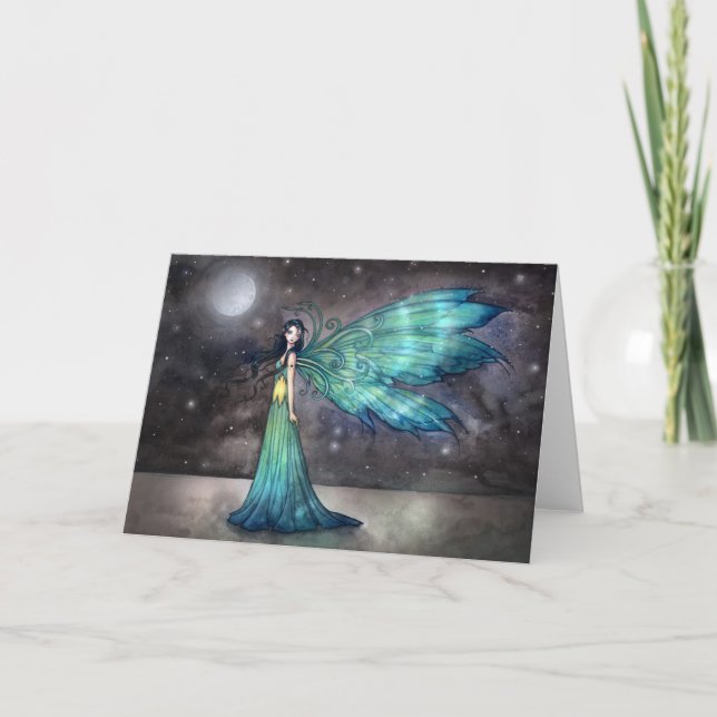Aquamarine Eve Fantasy Fairy and Moon Art Card (Front)