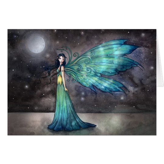 Aquamarine Eve Fantasy Fairy and Moon Art Card