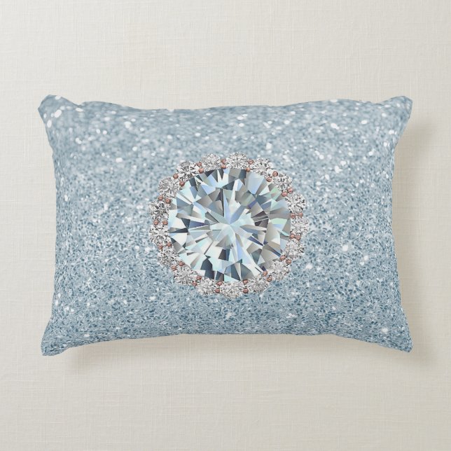 Aquamarine Faux Glitter & Jewel Decorative Cushion (Front)