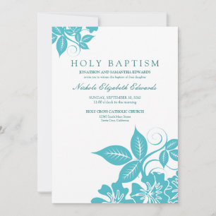 Aquamarine Floral Holy Baptism Invitation