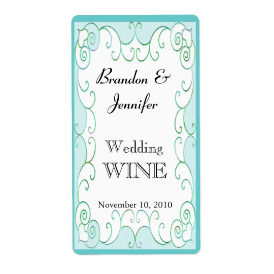 Aquamarine Flourish Wedding Mini Wine Labels