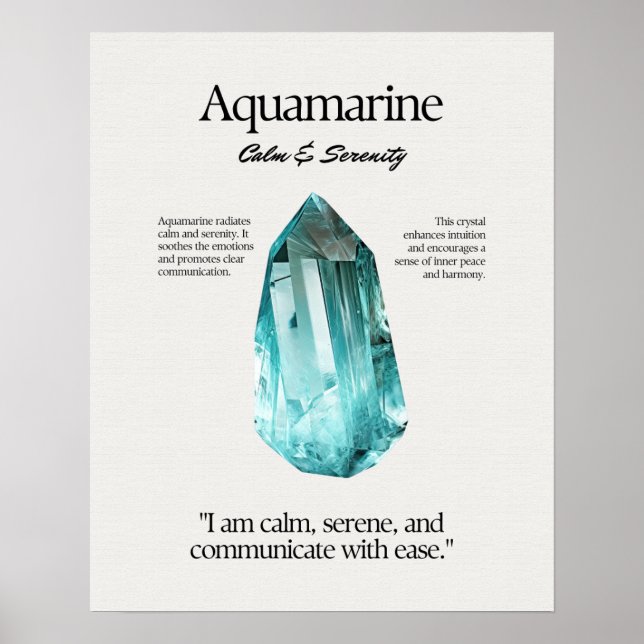 Aquamarine Gem Crystal Meaning Card Poster (Front)