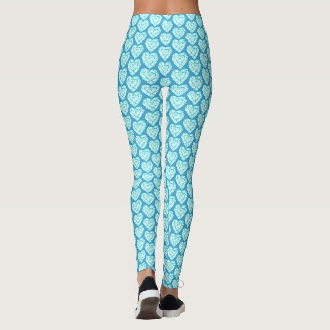 Aquamarine gemstone heart watercolor art leggings (Back)