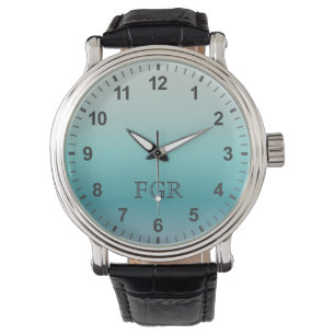 Aquamarine Gradient Minimal Monogram  Numbers Watch