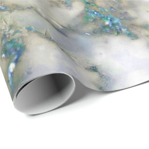 Aquamarine Gray Glitter Blue Marble Shiny Glam Wrapping Paper