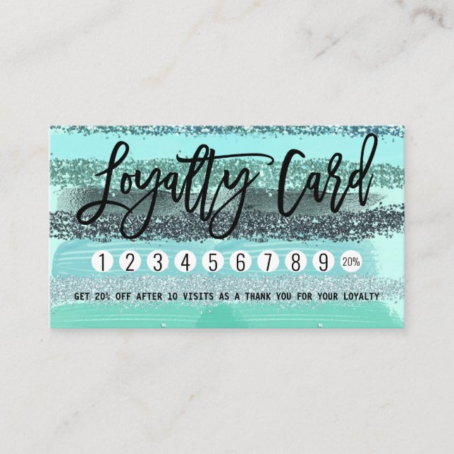 Aquamarine Green Blue Glitter Brushstrokes Stripes Loyalty Card (Front)